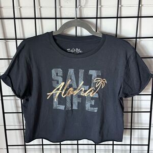 Salt Life‎ Aloha Cropped SS T-Shirt Womens S Grey Beach Island Offshore